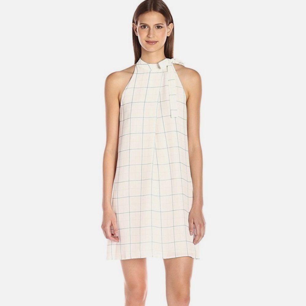 Theory Espere Tile Print Cutaway Crepe Dress Sz 8 Ivory Checkered Mini White